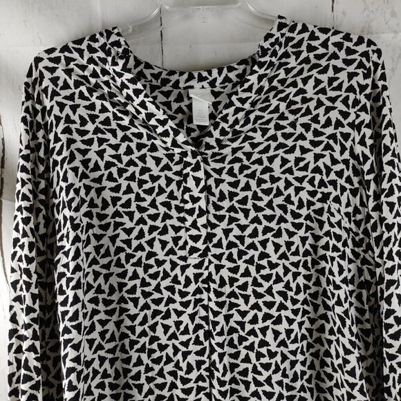 H&M Womens Size M Black & White Animal Print Long Sleeve Tunic Blouse - Picture 2 of 8